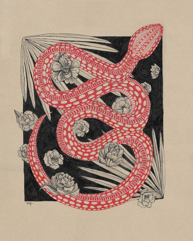 Red Snake and Flowers by Hilary Dufour